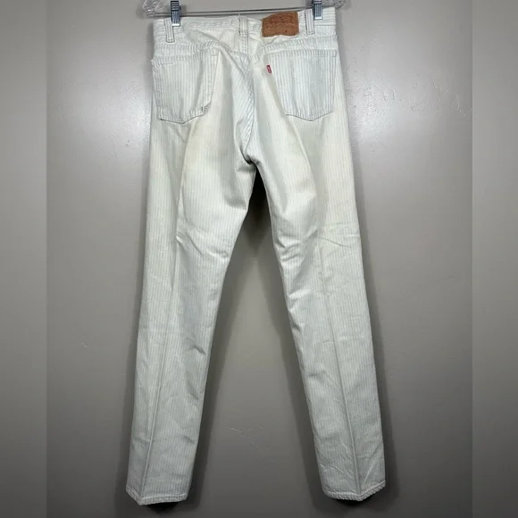 Vintage 80’s Levi’s 501 White and Blue Pin Striped Relaxed Jeans Size 31x33